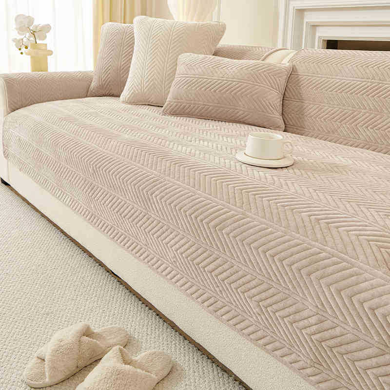 Thickened Crystal Velvet Sofa Cushion Autumn And Winter New Warm High Feeling Straight Row Sofa Plush Seat Cushion Cover Cloth