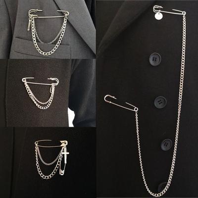 Retro Suit Accessory Minimalist Long Chain Punk Brooches Big Pins Cross Pendant
