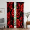 2PCS- Elegant Red Rose Floral Printed Curtains, Pole Bag Curtains, Bedroom and Living Room, Home Decoration, Room Decoration
