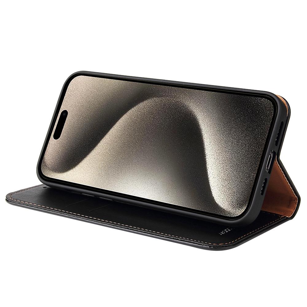 FIERRE SHANN Pouzdro pro iPhone 15 Pro Max Magnetické Samouzavírací Texturované PU Kůže Kryt na Telefon