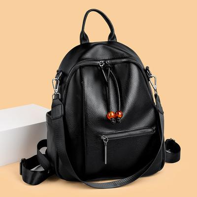 Women's Soft Leather Backpack Large Capacity Advanced Sense Simple Fashion Shoulder Bag Travel Backpack Student Schoolbag