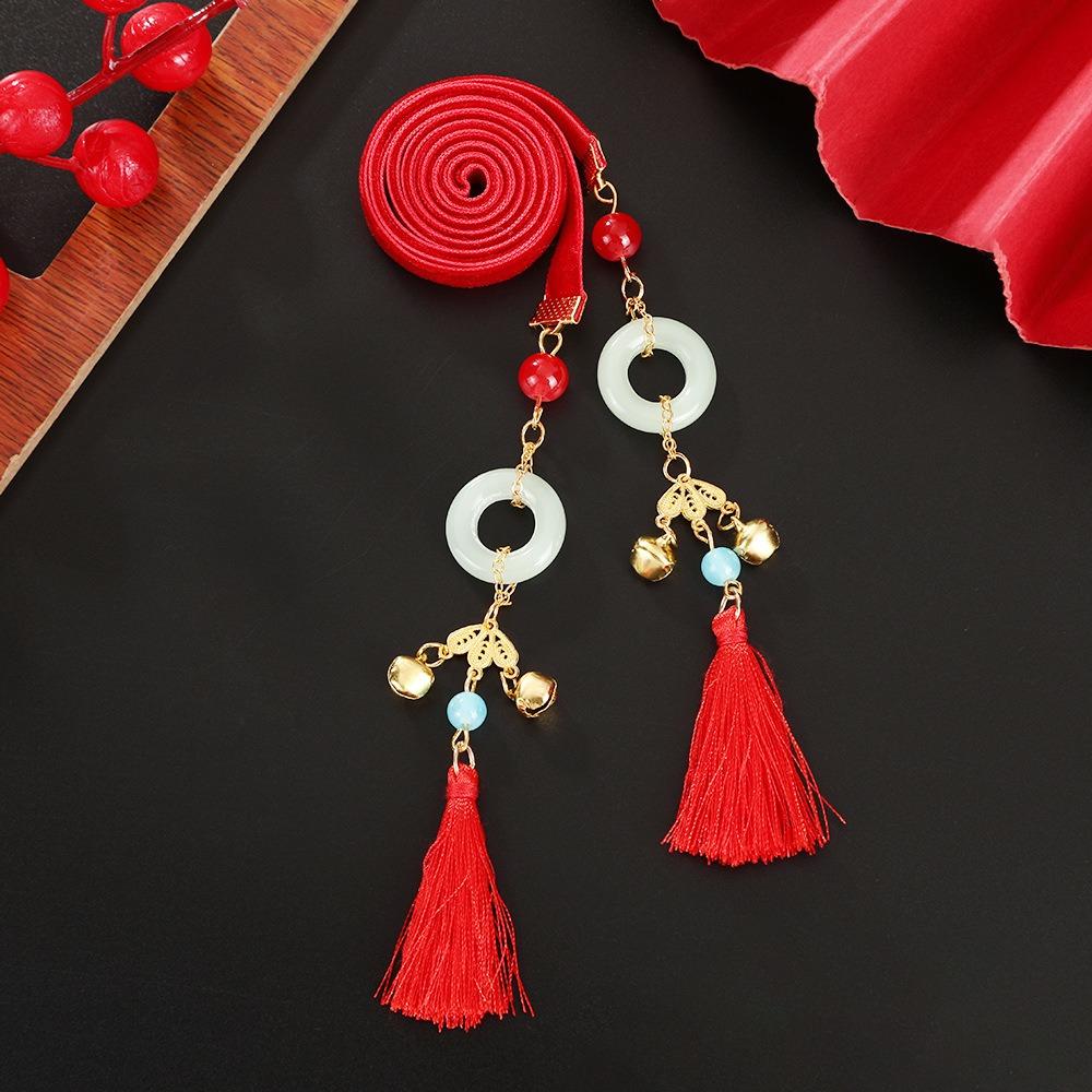 Tassel Satin Red Long Headband Butterfly Chinese Long Hairband Sweet New Year Hair Rope  Festival