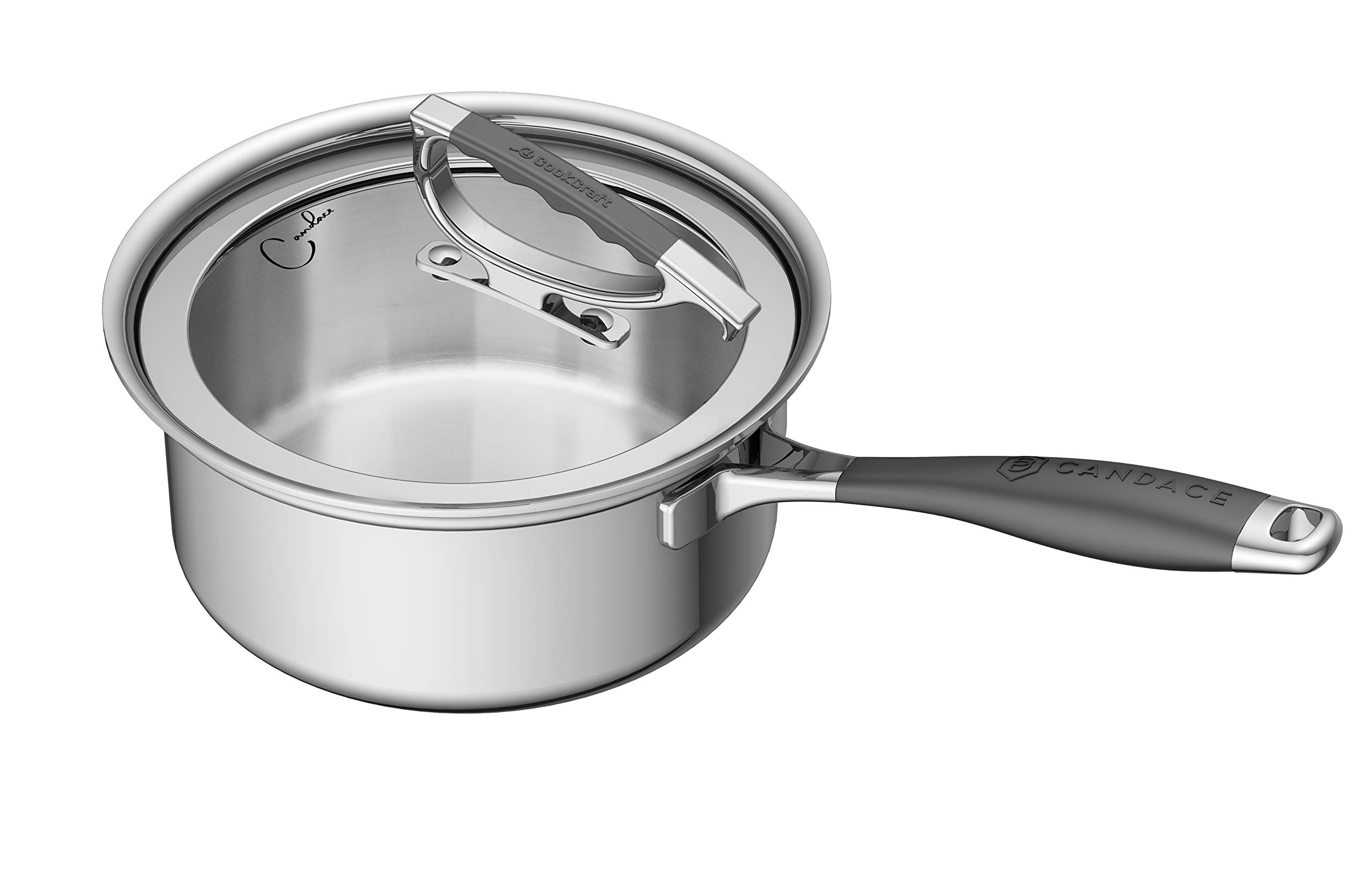 

Candace CookCraft 3 Quart Triple Bonded Stainless Steel Aluminum Core Dishwasher Safe with Glass Latch Lid