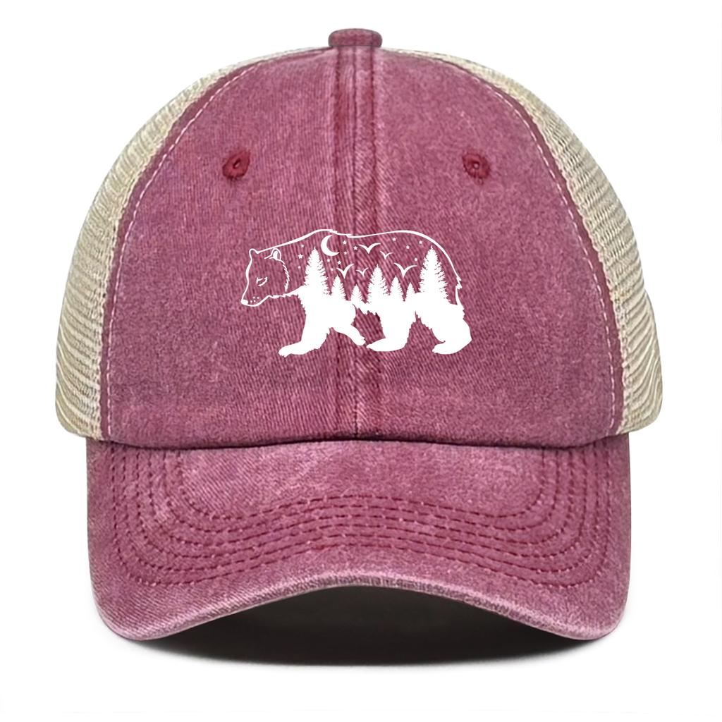 White Forest Bear Mesh Cap Adjustable Baseball Cap Hat For Woman Distressed Simple Snapback Trucker Hat Ideal Choice For Gifts
