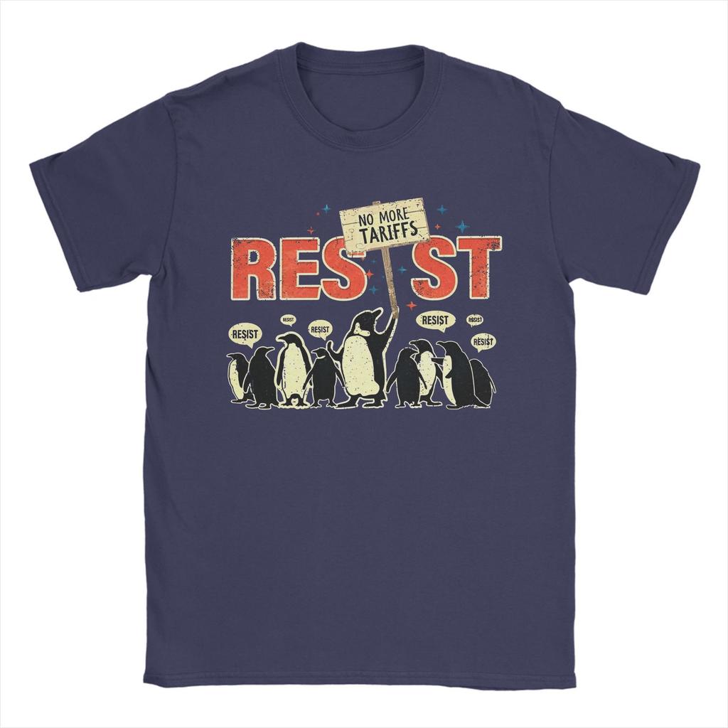Casual Resist Penguin No More Tariffs T-Shirts Men Crew Neck Cotton T Shirt Funny Short Sleeve Tee Shirt Original Tops