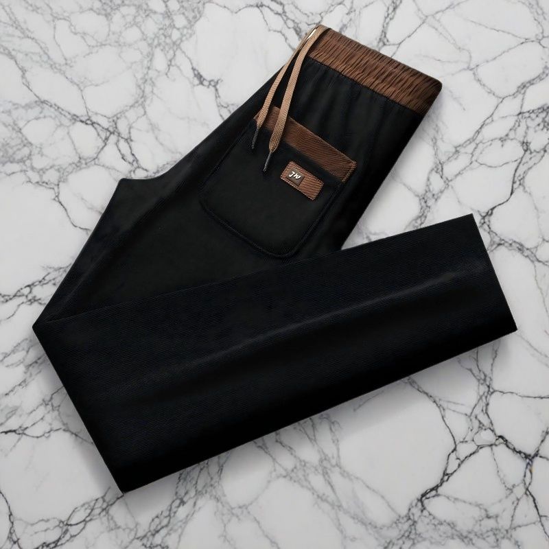 Осенние новые повседневные брюки для мужчин свободные полосатые вельветовые брюки прямого кроя вельветовые 9-дюймовые спортивные брюки M чёрный