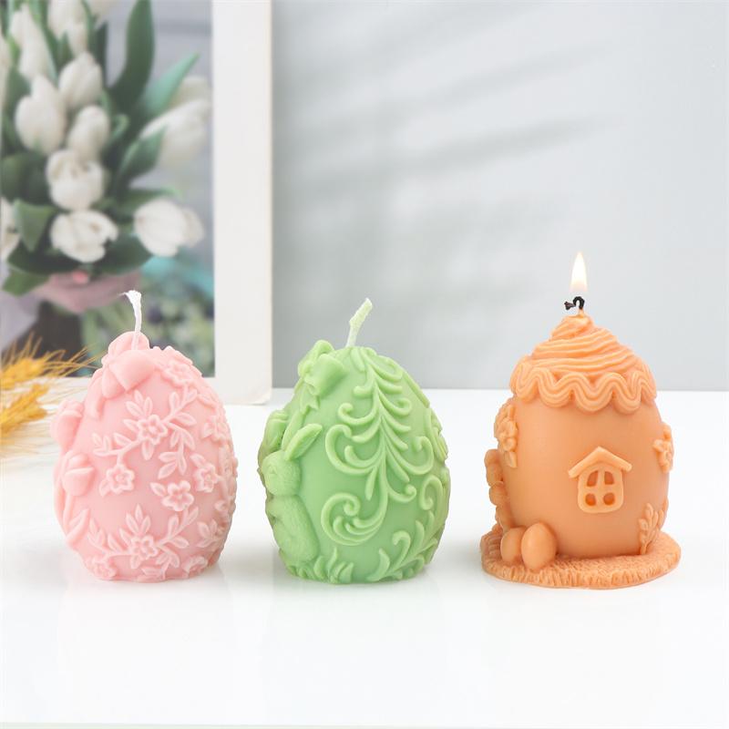 Easter Rabbit Cottage Floral Easter Egg Candle Mold DIY Egg Shells With Rabbit Cutouts Candles Soap Plaster Home Decor Gift