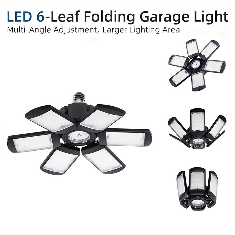 Adjustable 6-Leaf Folding LED Ceiling Light Bulb,E26/E27 Base,360° Wide Angle,Bright Garage Light,Warehouse,Basement,Workshop