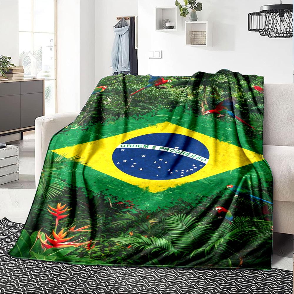 Bandeira Brasileira Print Flannel Blanket High Quality Warm Comfortable Cover for All Seasons Perfect for Gifts Home Decor