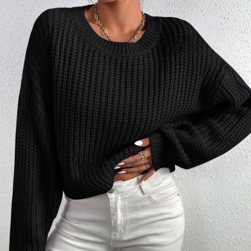 Autumn and winter new women's clothing loose short jumper round neck long sleeve knitted sweater