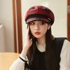 Hat Women's Yinglun Style Retro Plaid Octagonal Hat Autumn and Winter Fashion Versatile Newspaper Bee Hat High Quality Leather Edge Baseball Cap