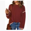 Autumn and Winter Women's Sweater Solid Color Round Neck Loose Long-sleeved Contrast Color Twisted Knitted Pullover Sweater Top