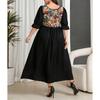 Plus Size Vintage French Style 7 10 Sleeve A Line Print Spliced Dress For Women Autumn Winter