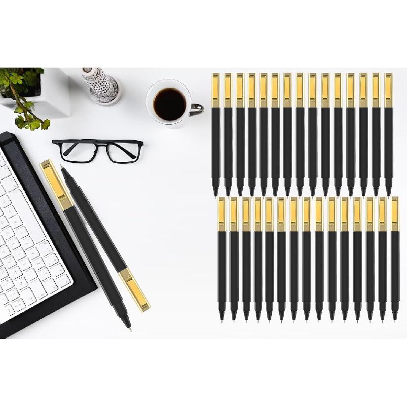 Aozora Aesthetic Pens Ballpoint Super Smooth Writing Pens Bulk 30 pack Medium Point 1.0mm No Bleed Pen with Gold Clip Black Ink