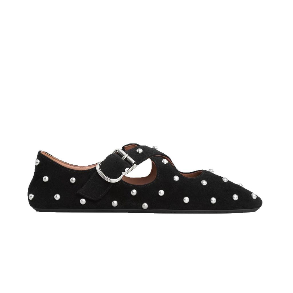 Leder Koreanische Version Niete Rundkopf Kreuzschnalle mit Mary Jane Einzelschuhen Damen 2025 Frühling und Sommer neue Ballerinas