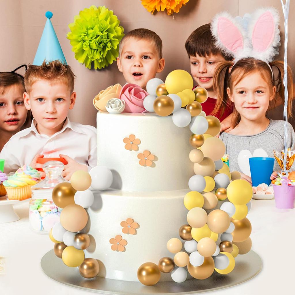 32PCS Boho Gold White Khaki Foam Balls for Cake Decorating DIY Wedding Birthday Party Cupcake Toppers Bridal Shower Decor