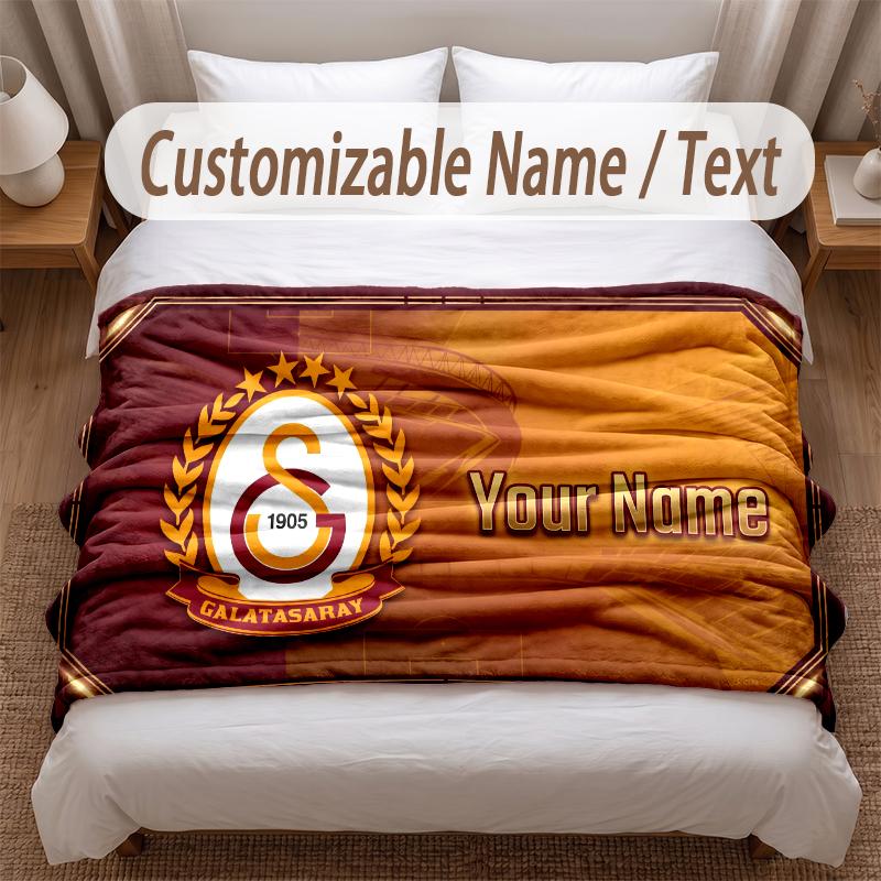 Galatasaray FC Printed Flannel Blanket Custom Name Text Soft Warm Throw For Bedroom Holiday Gift
