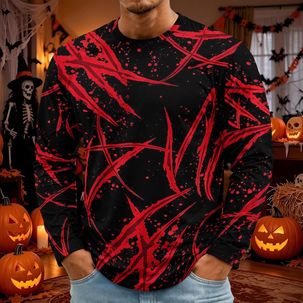Men's Halloween Long Sleeve T-Shirt Neck Loose Fit Casual Versatile Top