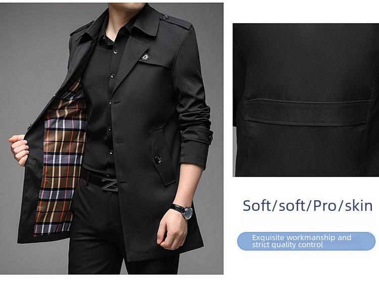 Men's Mid-Length Trench Coat, Autumn Korean Style Jacket, Simple Design, 9 Colors Available