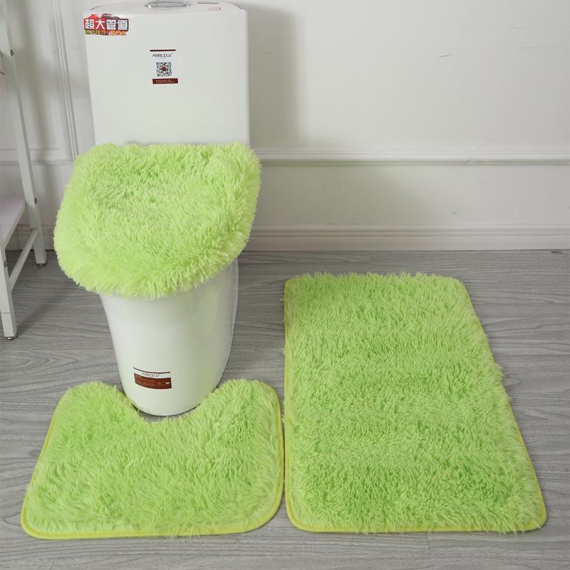 Inyahome 3pcs/set Plush Bathroom Bath Mats Set Anti Slip Toilet Rug and Toilet Lid Cover Soft Fluff Shower Carpet Floor Bath Mat