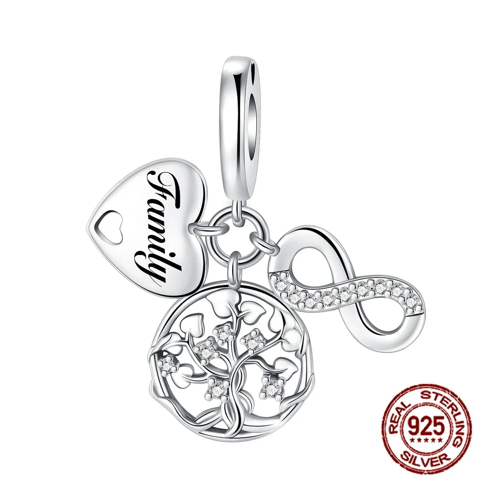 

925 Silver Tree Flower Love Forever Family Bead Pandent Charm Fit 4MM Hole Diameter Bracelet DIY Bead Ms Jewelry Gift