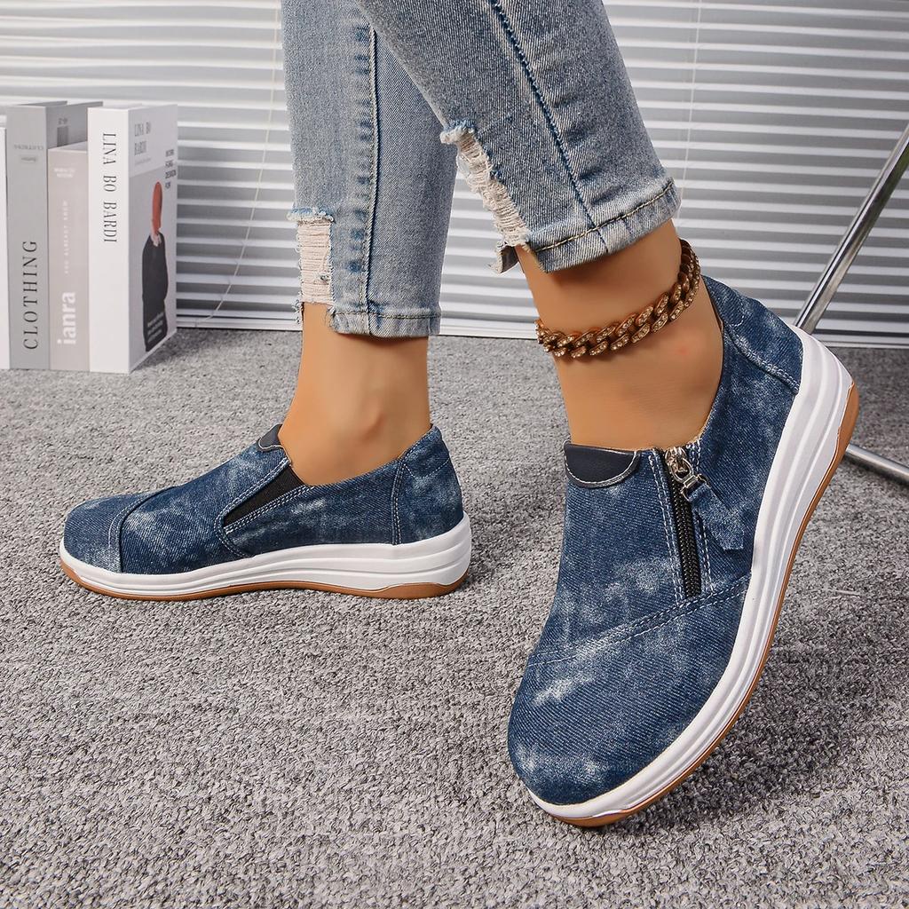 New Woman Outdoor Running Slip-on Elegant Canvas Shoes Woman BaotouColor Blocked Zipper Comfortable Sneakers 2024 Size 36-43