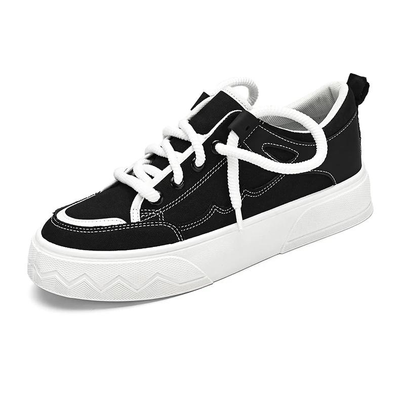 Male Canvas Shoes Patchwork Men's Sneakers Korean Style Comfortable Platform Shoes Men's Breathable Lace-Up Vulcanized Shoes
