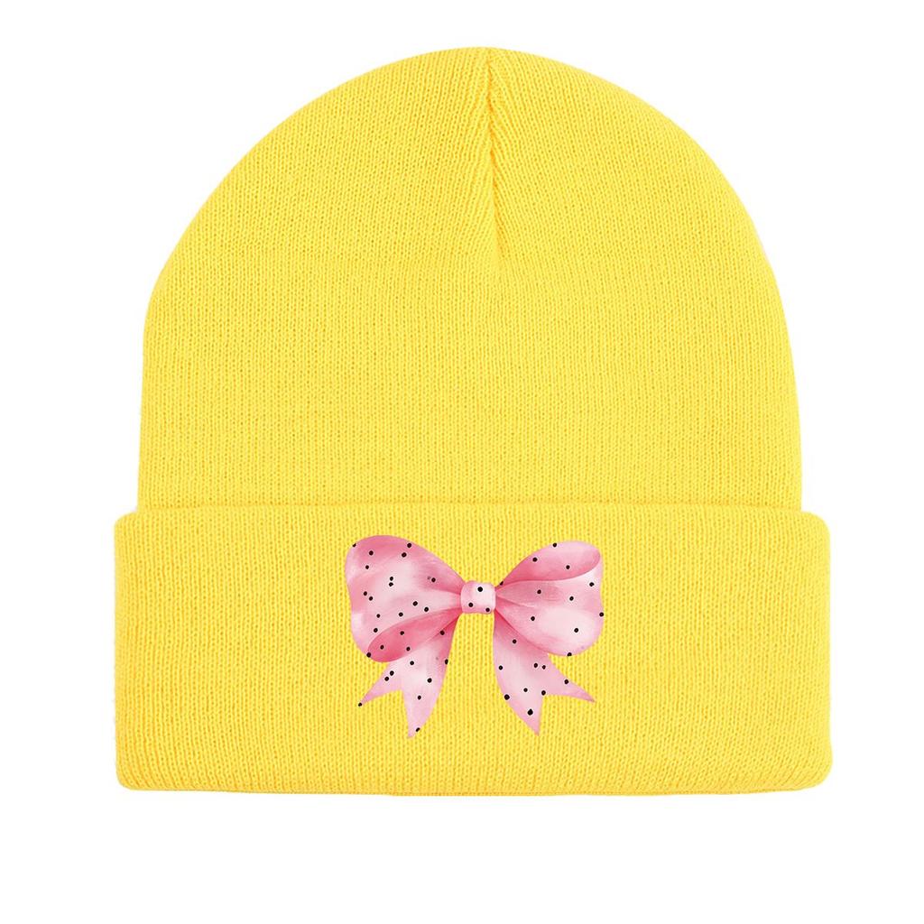 Daisy Bowknot Winter Knitted Hat Beanie, Flower Skull Cap Soft Warm Leisure Pompom Beanies Knit Cap Beanie