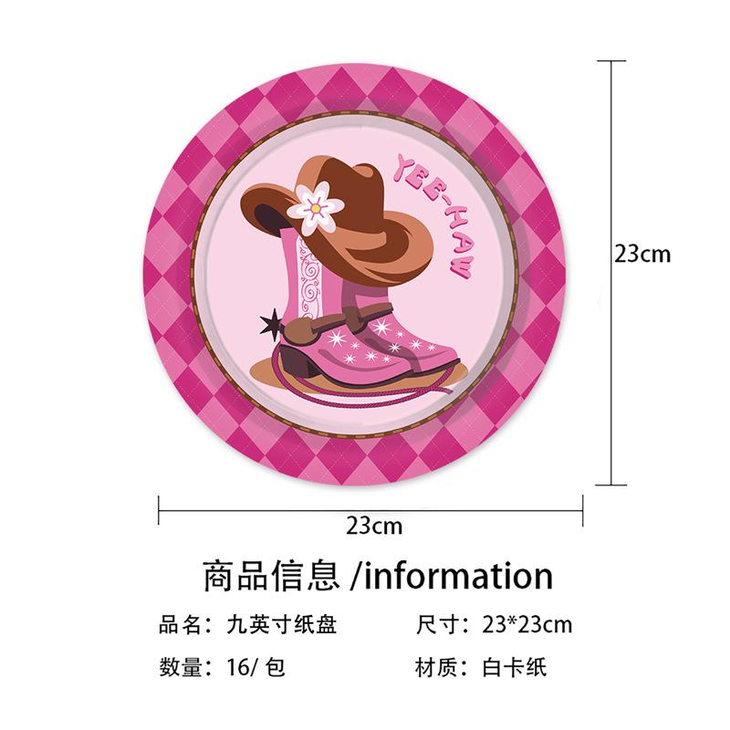 Western Cowboy Theme Pink Cowgirl Theme Birthday Party Paper Plate Paper Cup Paper Tissue Decorative Set