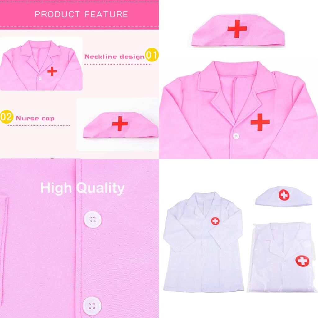 Authentic Halloween Kids Doctor Nurse Cosplay Costume Uniform Set- Soft Comfortable Bright Colors Perfect For Role Play Carnival Party