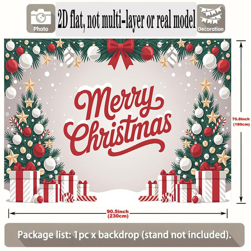 Party Banner Pine Tree Ornaments Bows Christmas Backdrop, Polyester Wall Decor for Celebration & Photos