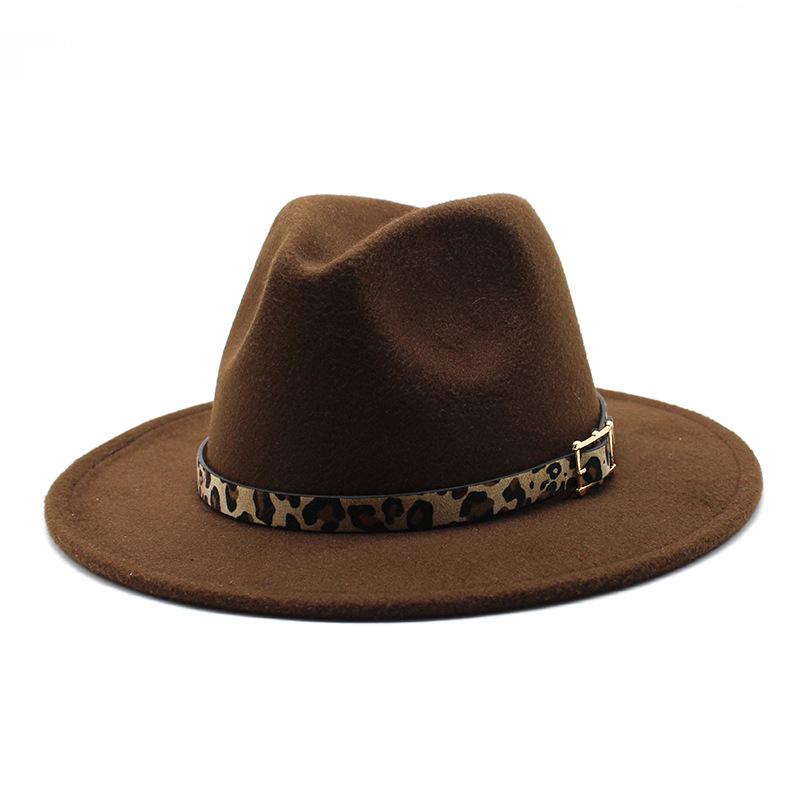 Woolen Top Hat Men'S And Women'S Leopard Print Hat Flat Brim Big Brim Jazz Hat Felt Hat