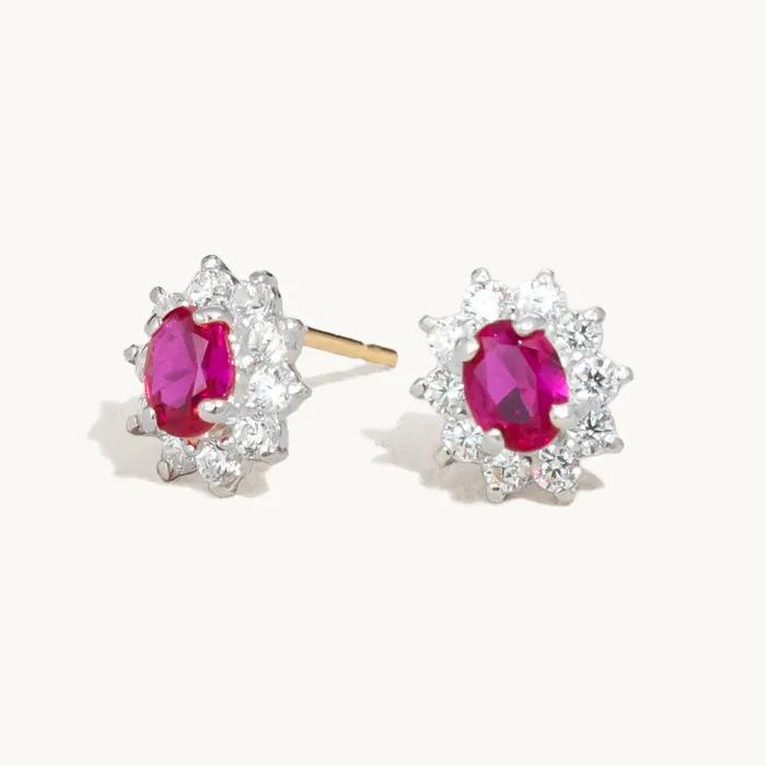14K Ruby Sunflower Earrings
