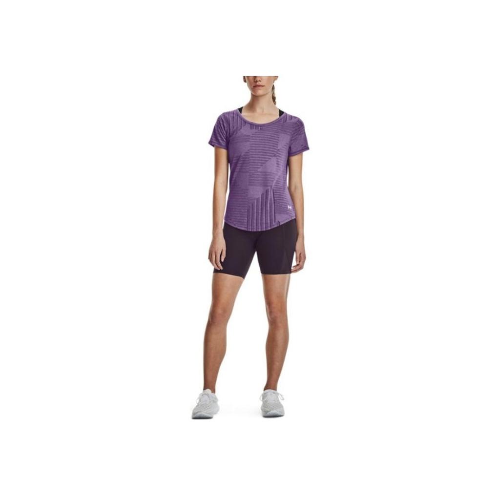 Under Armour Striped Print Crew Neck Short Sleeve T-Shirt Women Tops Purple 1376814-571