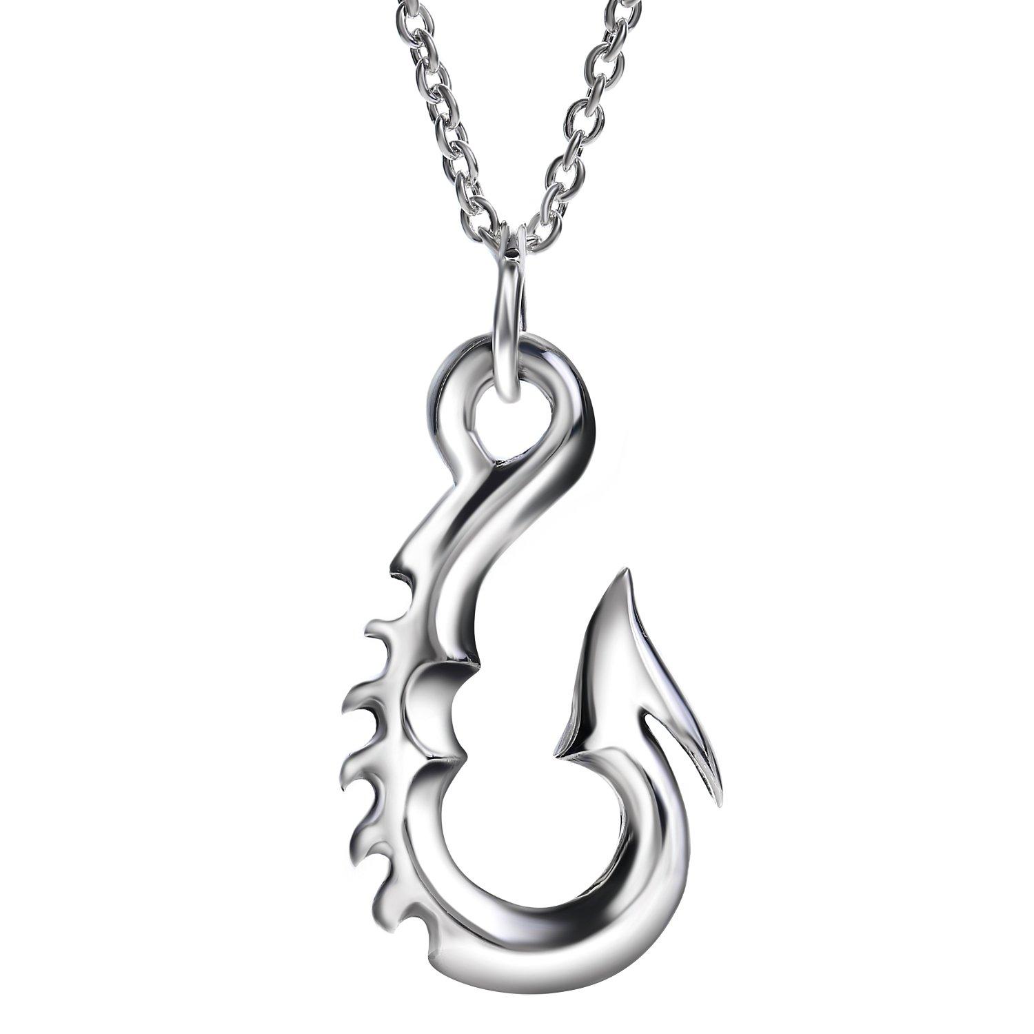 

Fish hook necklace pendant 925 silver fish hook 925 silver necklace with chain [REOTTI] men s