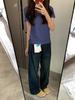 Summer New Light Blue Cotton T-shirt Women's Shoulder Simple Casual Thin Top Basic Versatile Short Sleeves