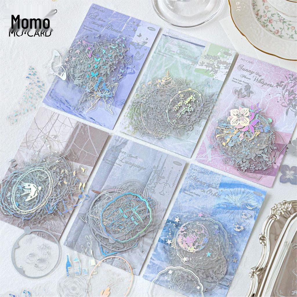MomoPET Retro Silver Stickers - 3D Hot Stamping Plant Journal Pack in Floating Dreams Ins Style