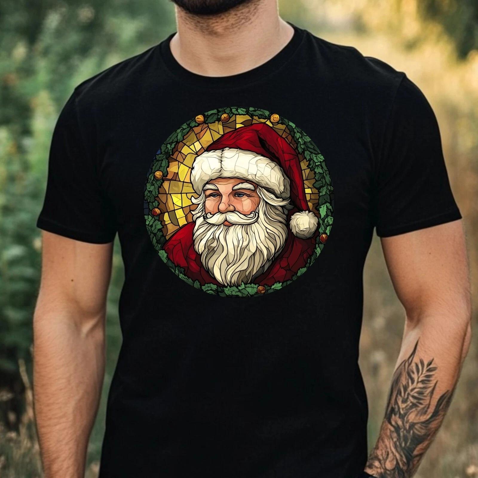 T-Shirt Herren Weihnachtsmann Buntglas Motiv Baumwolle Größe XS bis 5XL XS