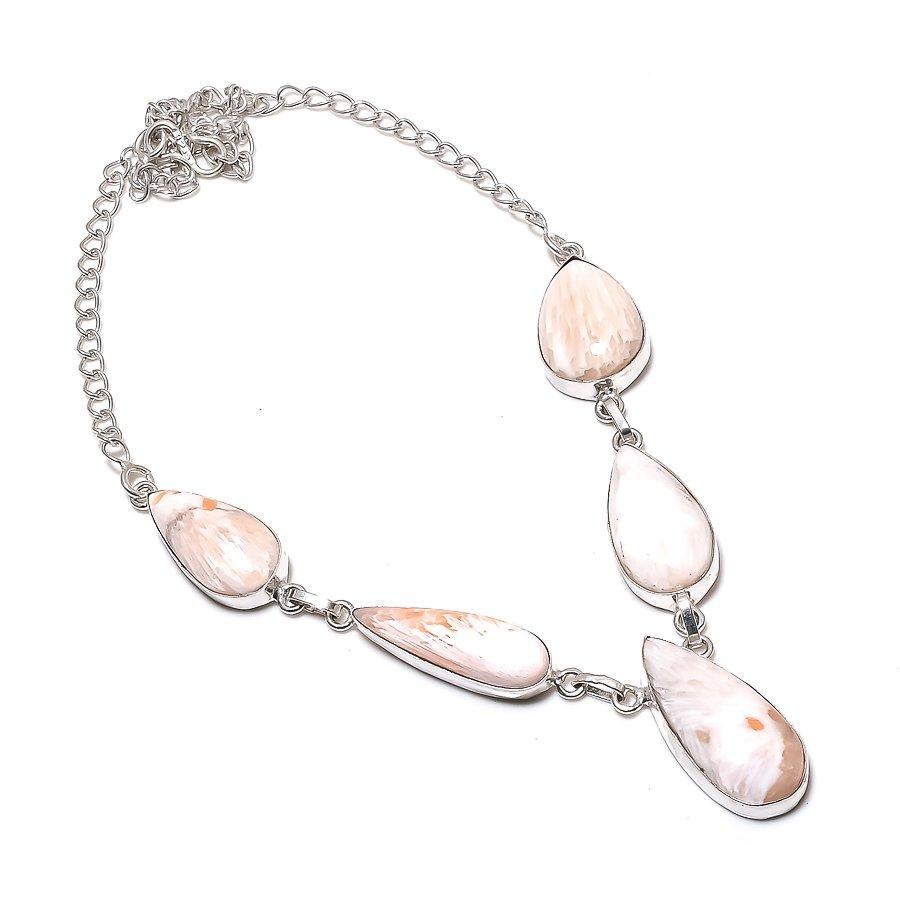 Natural Scolecite Gemstone 925 Sterling Silver Jewelry Necklace 18 ASN-6089