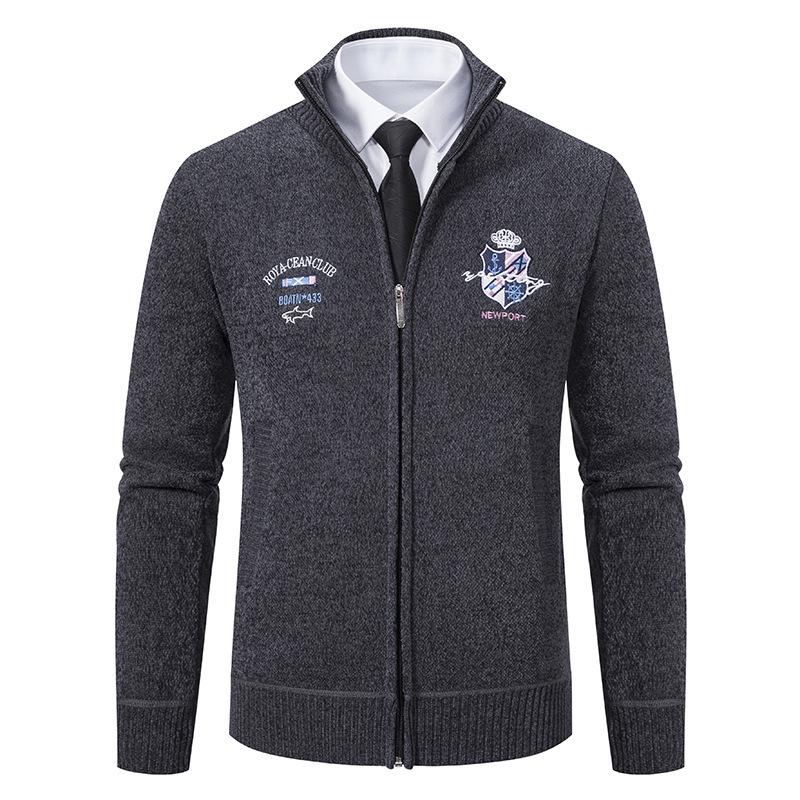 Giacca Cardigan Invernale da Uomo: Manica Lunga, Colore Unito, Lavorazione Spessa, Caldo, Maglieria Casual per Uomini di Mezza Età