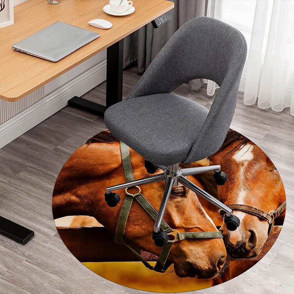 

1pc Horse Farm Round Chair mat office Area Rug - Non-Slip, Floor Mat for Office, Bedroom, and Indoor Decor p127272 80cm by 80cm