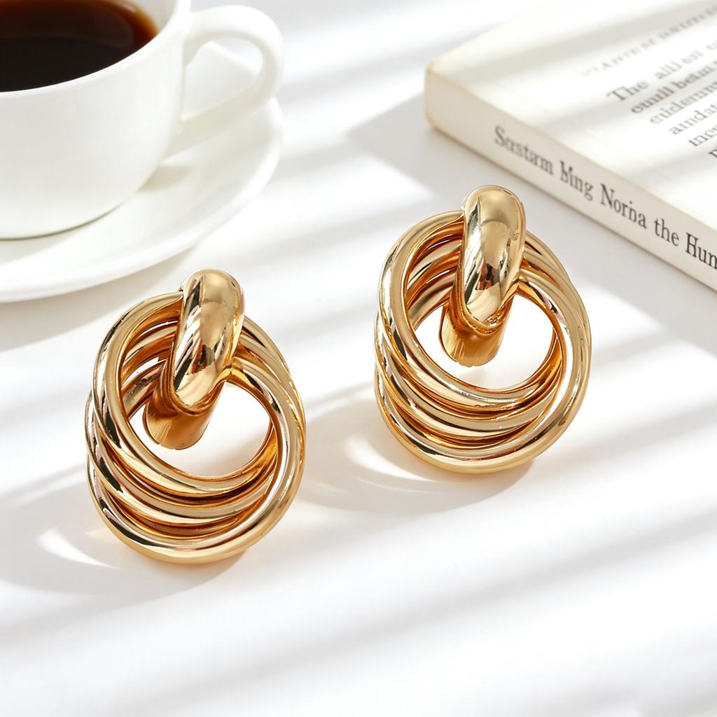 Women Versatile Geometric Circle Earrings European American Fashion Daily Temperament Metal Ear Accessory