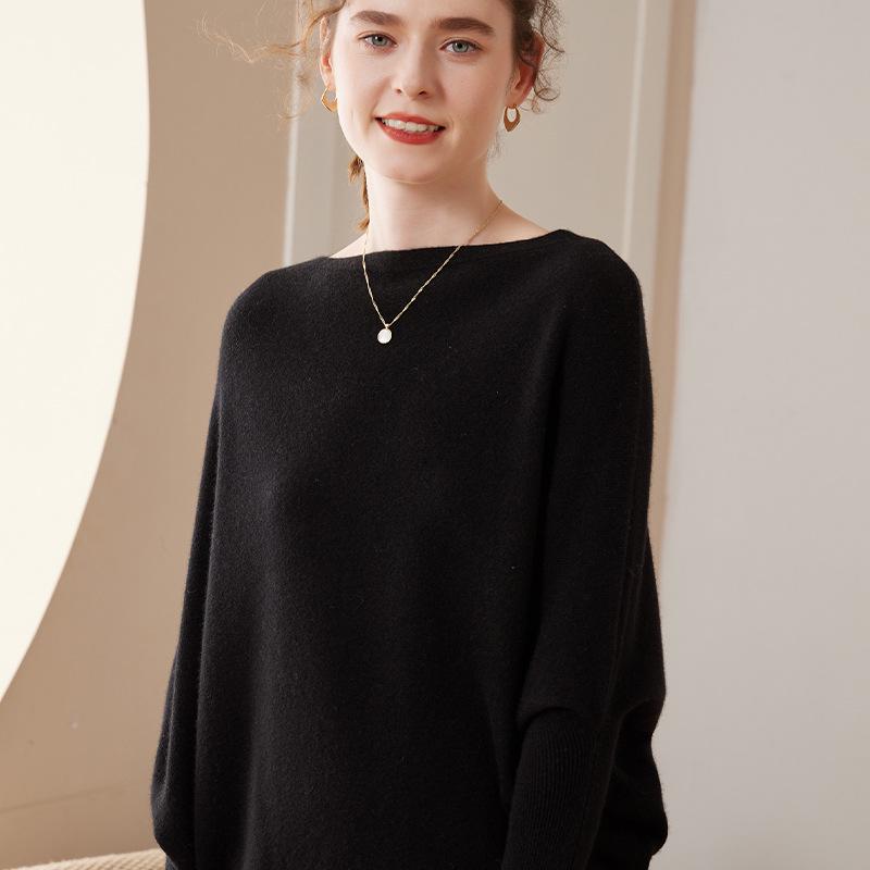 Asymmetrical One-Shoulder Batwing Sleeve Cashmere Top for Women (Spring/Autumn/Winter 2023)