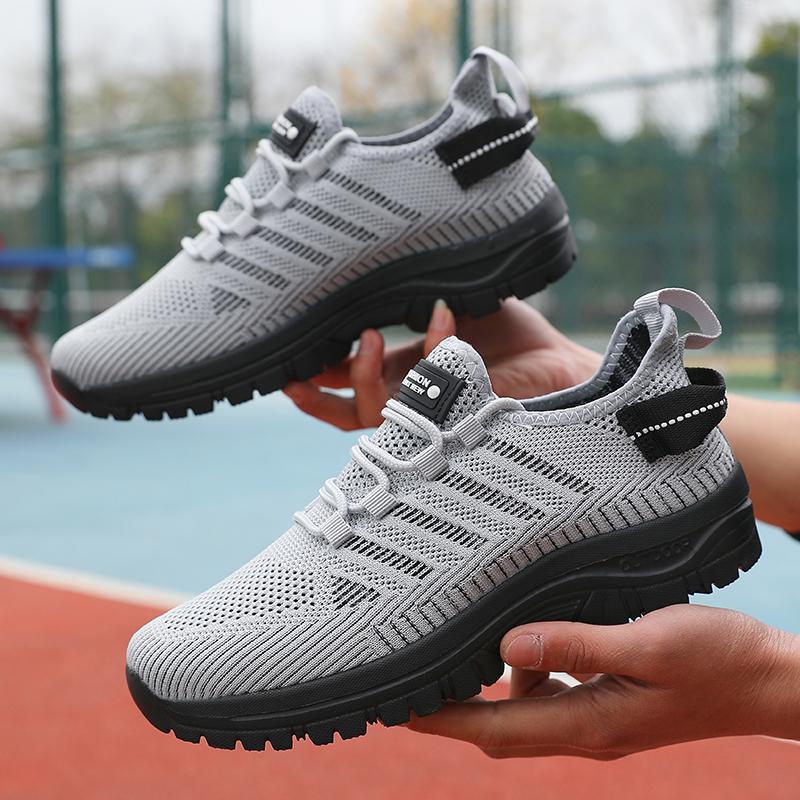 Comfortable Men's Running Shoes Mesh Breathable Soft Sole Comfortable Lace Up Shoes Lightweight Summer Exercise Tennis Shoes