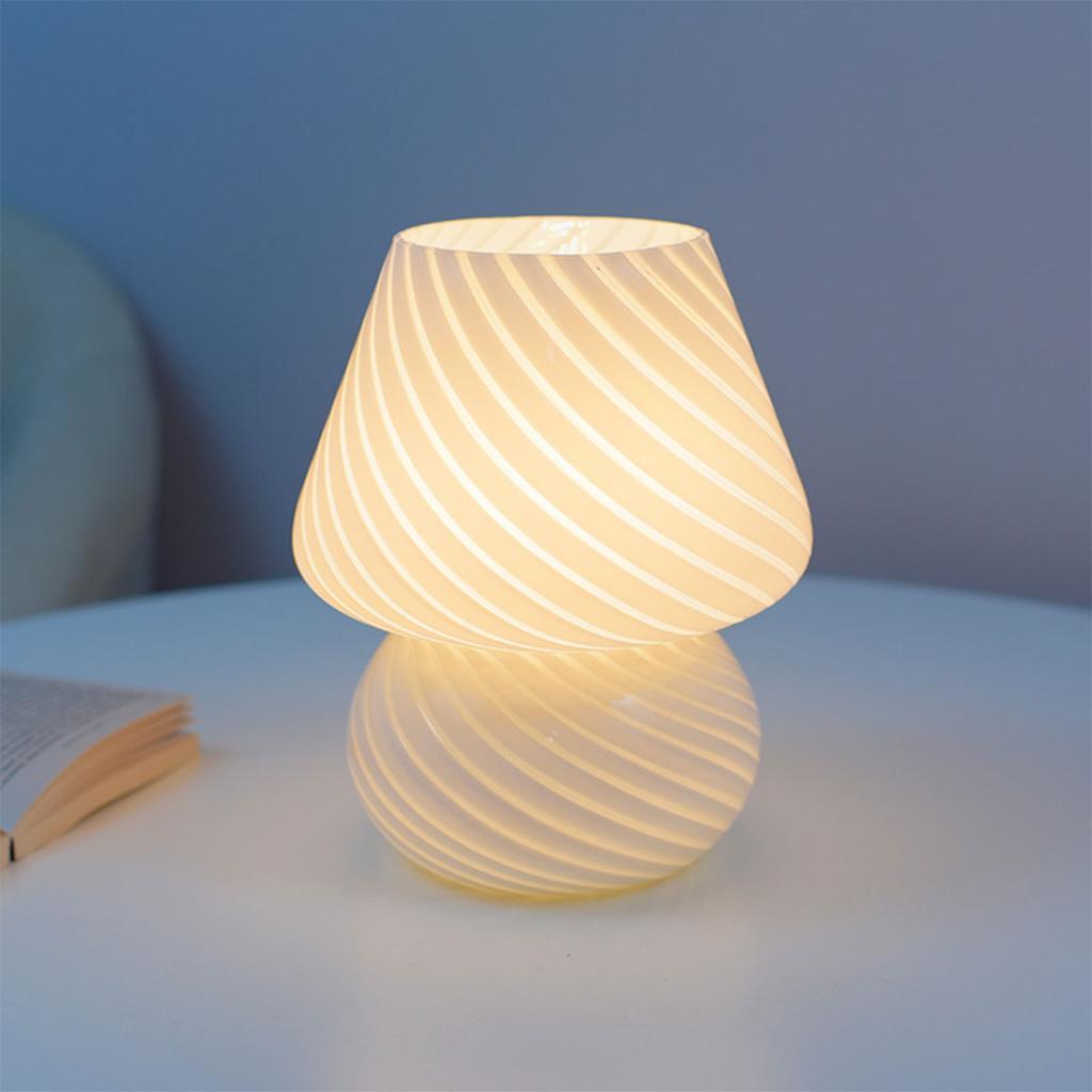 Mushroom LED Bedside Night Lamps Ins Style Striped Mushroom Lamp Murano Glass Desk Lamp Nightlight for Baby Bedroom Decoration