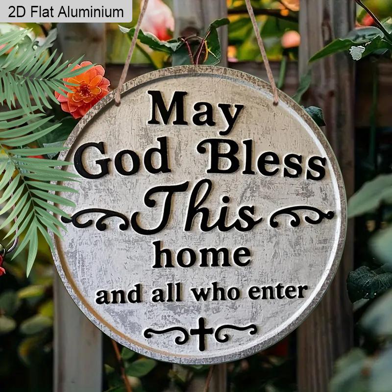 2D Flat 1pc Elegant Blessing Aluminum Hanging Decoration Plaque, 'May God Bless This Home and All Who Enter' Lettering Sign, Living Room Decor and