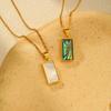 Minimalist Square Shell Pendant Necklace for Women, Copper 14K Gold Plated Geometric Pendant, Elegant Aesthetic Jewelry Gift