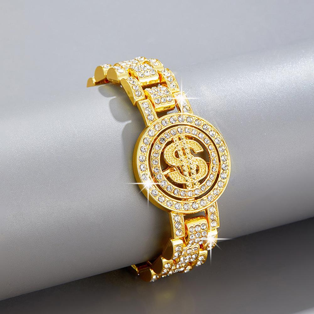 New Hip Hop Shiny Cuban Link Chain Bracelet Women Men Gold Color Rhinestone Iced Out Chain Bracelets Punk Wristband Jewelry Gift