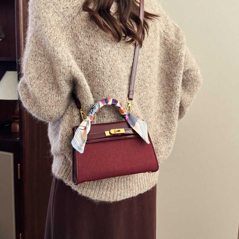 Kelly Women's Large Shoulder Bag with Lock and Scarf - Versatile Crossbody Handbag