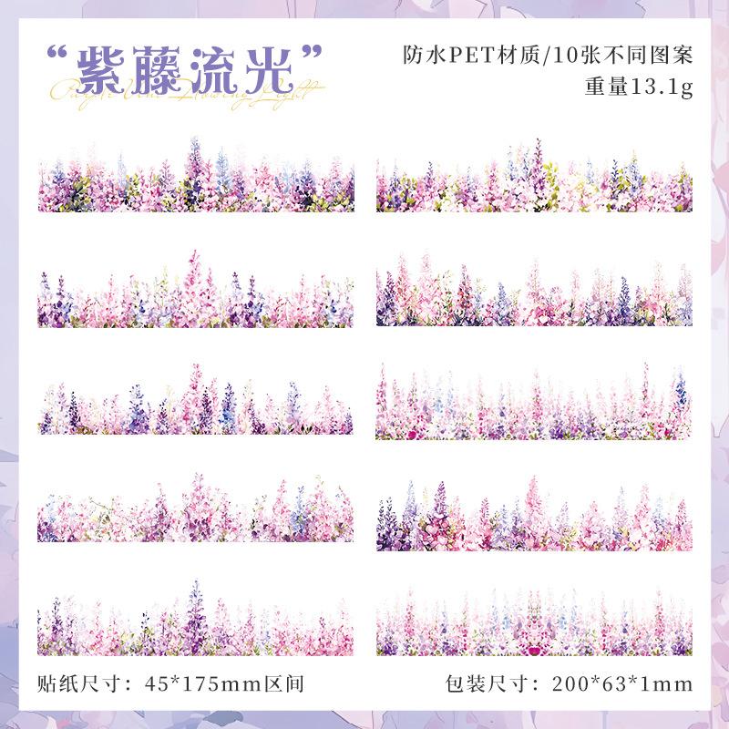 10 Pcs Long Strip Plant Flowers Stickers Pack Creativity Adhesive Diy Diary Album Scrapbooking Material Planner Craft Supplies